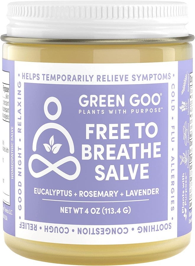 Green Goo Free To Breathe Natural Decongestant, Chest Rub Cream For Relief From Congestion & Difficulty Breathing, Promotes Restful Sleep, 4 Oz 4 Ounce (Pack of 1) - Image 1